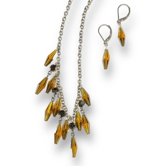 Emily Ray Demi-Parure Earrings Necklace 925 Silver Glass Bicone Beads Signed - Picture 4 of 12